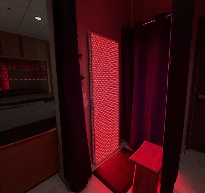 Red light therapy booth with LED panel