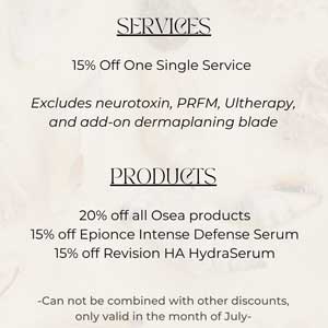 July spa services and skincare products discounts flyer